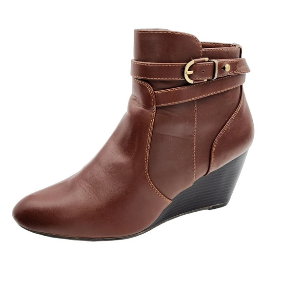 Bass Womens Angie Buckle Ankle Wedge Boots Booties Size 9M Brown - Picture 1 of 12